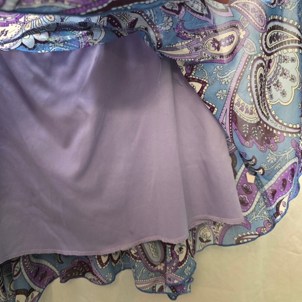 Y2K Limited Too blue purple paisley mini skirt sequin asymmetrical hem size 16.5 - Picture 8 of 13